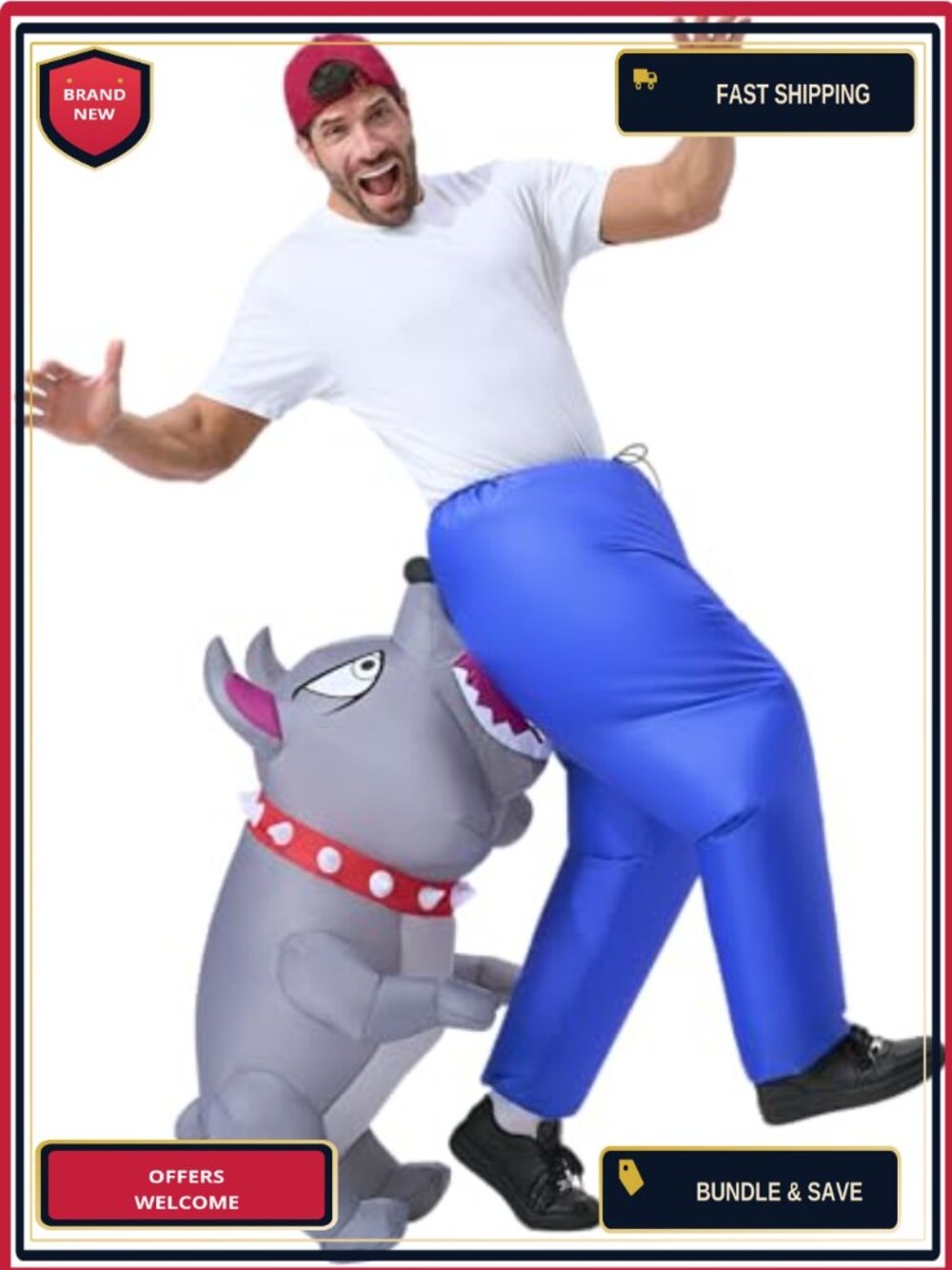 Inflatable Bulldog Dog Costume Blow Up Suit Halloween Cosplay